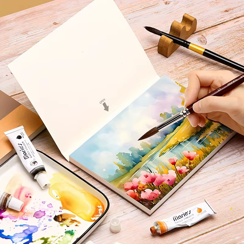 Aquarellpapierblock mit 20 Blatt für Tintenmalerei und nasse Medien, 200 g/m2, strukturierte Oberfläche, Skizzenbuch für Künstler und Erwachsene, Breite: 17,8 cm, Höhe: 12,4 cm - Bild 2