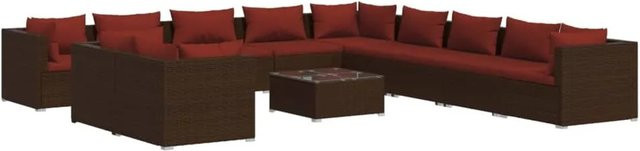 vidaXL 12-teiliges Garten-Lounge-Set in U-Form aus braunem Poly-Rattan mit Kissen und Tisch - Bild 1
