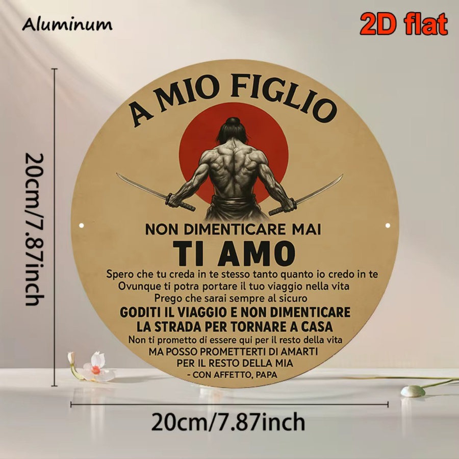 Rundes Metallschild CIFBUY Italienisches Vater-Sohn-Liebeszeichen mit Krieger-Zitat, Durchmesser: 20 cm - Bild 2