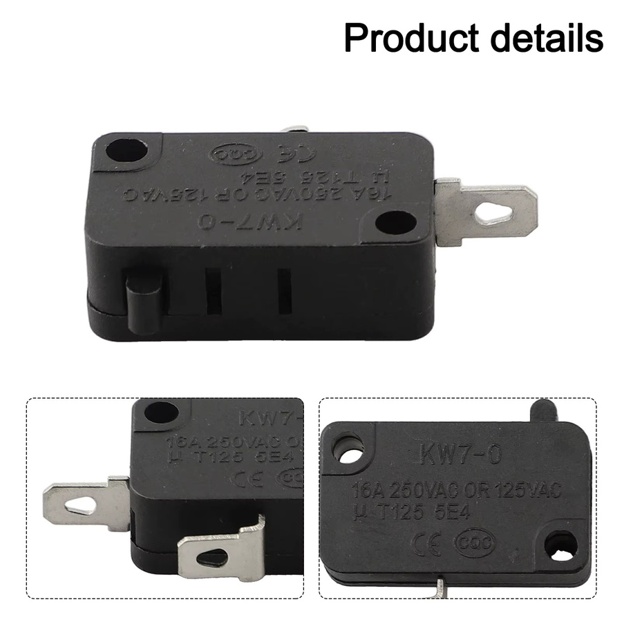 VIBRATITE Mikro-Endschalter KW7-0 16A in Schwarz als Ersatzschalter für Heißluftfritteusen, Mikrowellenherde und Waschmaschinen - Bild 3