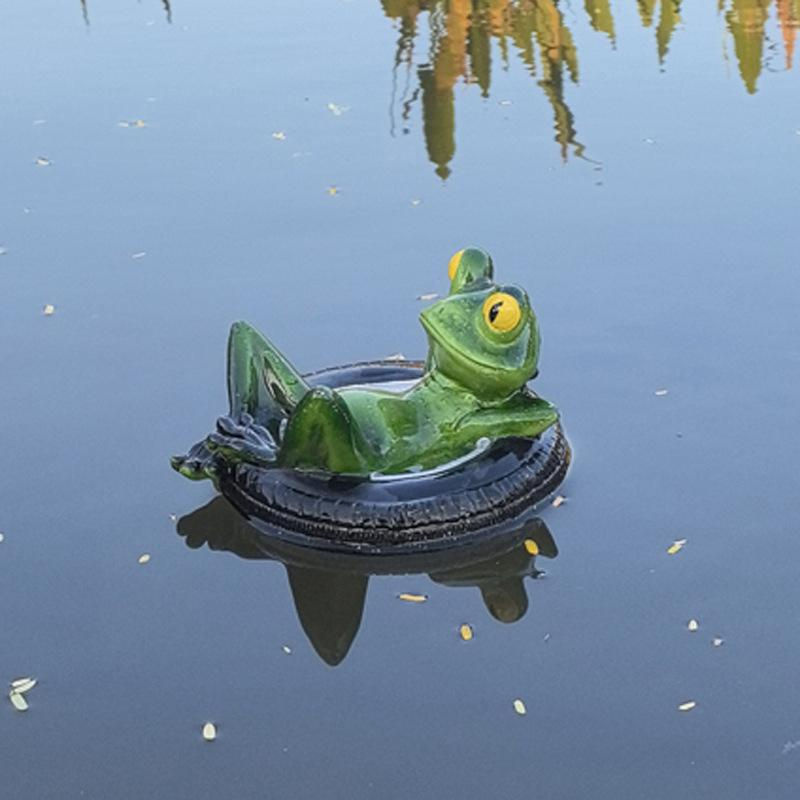 Niedliche schwimmende Froschstatuen aus Harz in Grün für die Gartendekoration im Teich - Bild 8