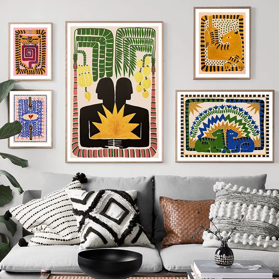Potdemiel Boho Wandkunstdruck Leinwand mit Altes Ägypten, Tiger und Leopard in Multicolor - Bild 2