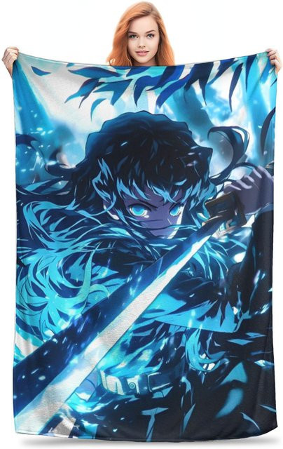 ZX Blanket Demon Slayer Anime Decke Muichiro Tokito Nebel-Hashira Plüschdecke Blau B/B/H: 76,2 x 76,2 x 0 cm - Bild 1