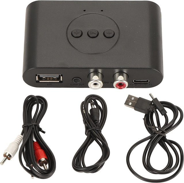 Igeteck Bluetooth-Empfänger mit NFC und U-Disk-Unterstützung, drahtloser Soundadapter für Autolautsprecher mit 3,5 mm AUX-Anschluss, grau - Bild 1