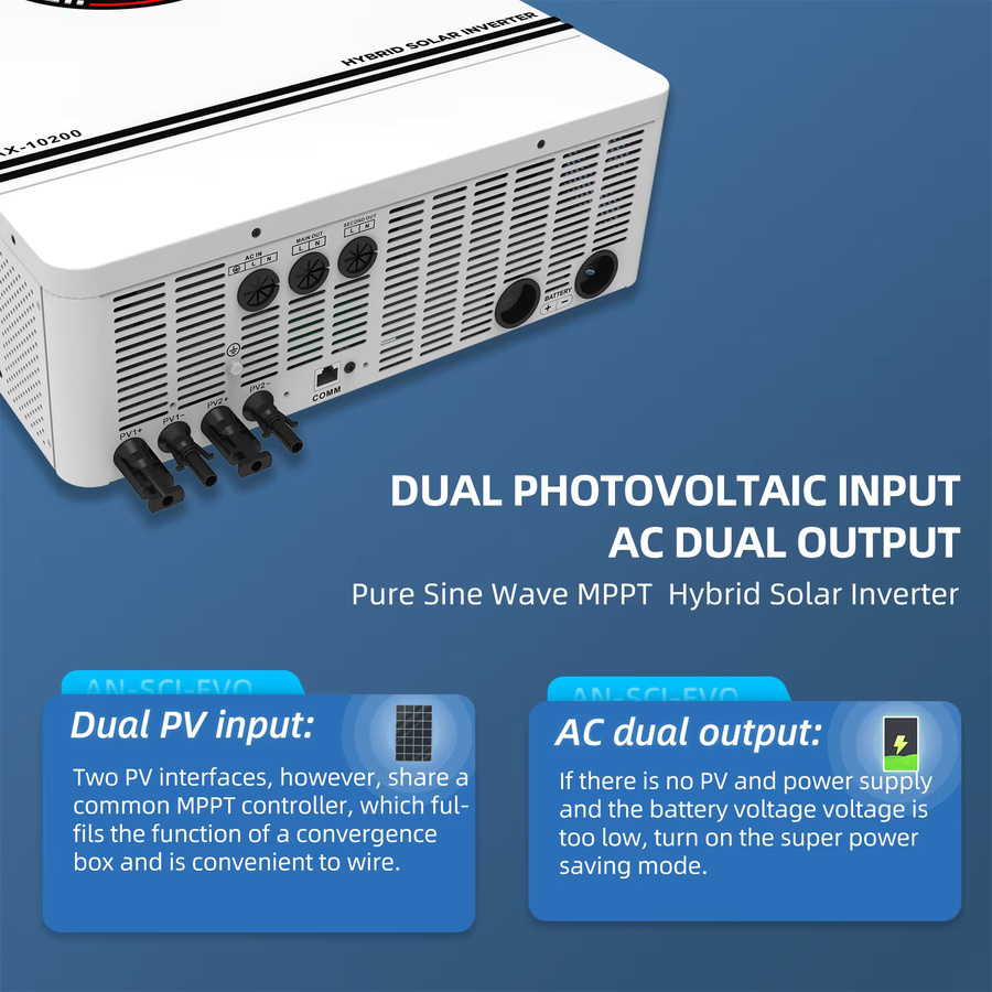 Anern 10,2 kW Hybrid-Solarwechselrichter in Weiß mit 48 V, integriertem MPPT und 160 A Solarladeregler sowie Dual-PV-Eingang - Bild 2