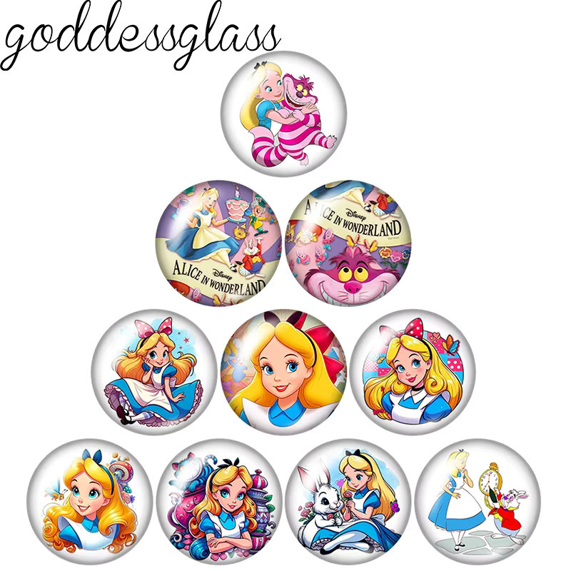 MINISO Fotoglas-Cabochon, Alice Cheshire Cat Red Queen Rabbit, Rund, 12mm/18mm/20mm - Bild 2