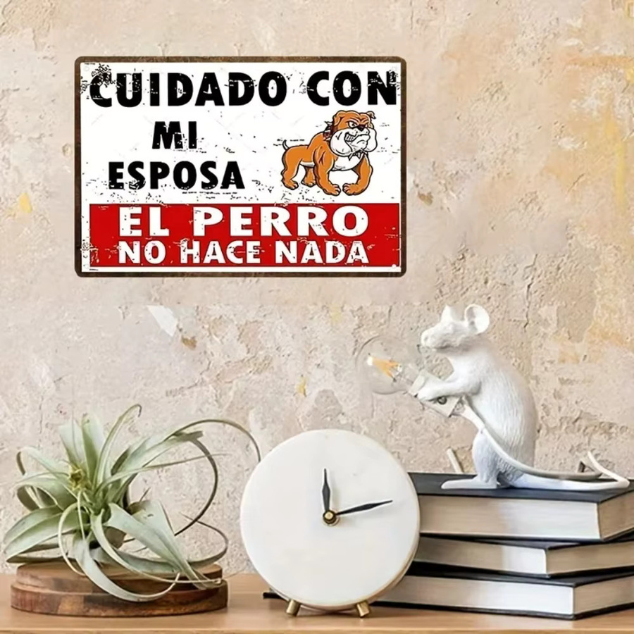 CIFbuy Vintage Metallschild Beware My Wife Bulldog Aluminium-Wandkunst, Mehrfarbig, B: 30,0 cm, H: 20,0 cm - Bild 3
