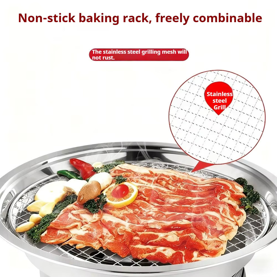 KOSUN Rauchfreier Holzkohle-Grilltopf aus Edelstahl in Silber, tragbarer BBQ-Grill mit Antihaftbeschichtung, B/T/H: 34,5 x 34,5 x 12,0 cm - Bild 2