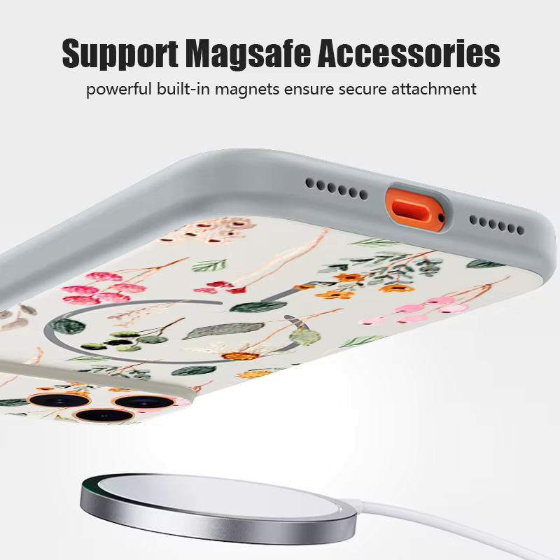 MOESOE Magnetische Handyhülle mit Blumenmuster für iPhone 17 16 15 14 13 Pro Max, Magsafe kompatibel, TPU und PC Hardcase, mehrfarbig schwarz - Bild 3