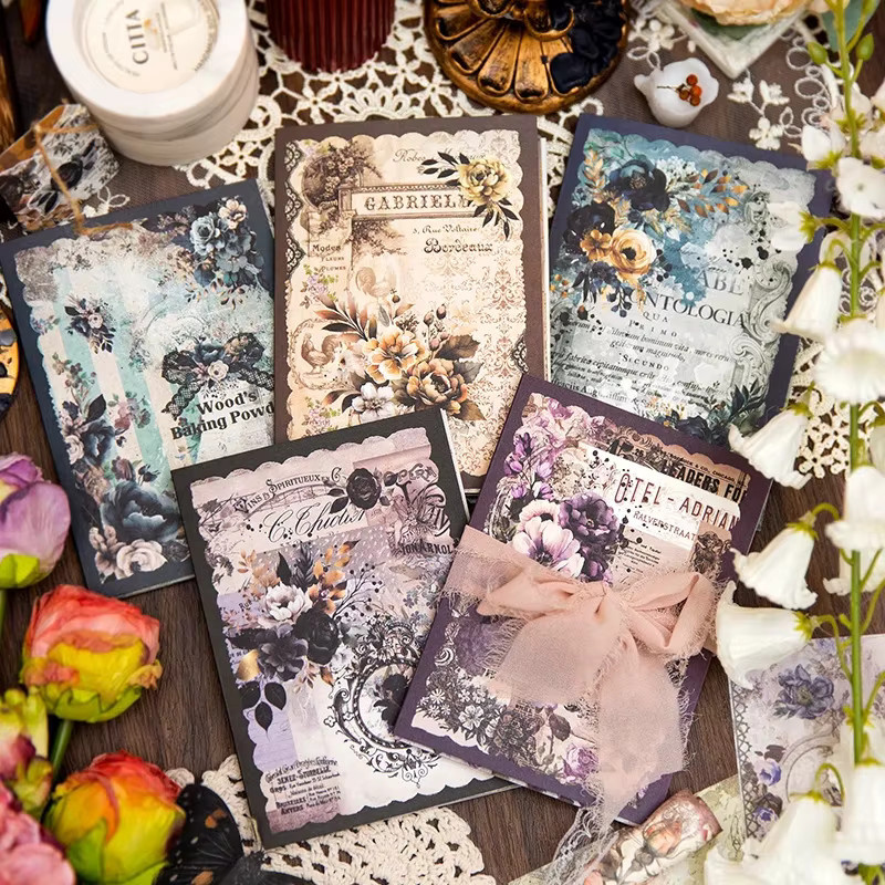30er Set Vintage Floral Scrapbooking Papier mit Blumenmotiven für Junk Journal und Collage, Mehrfarbig - Bild 2