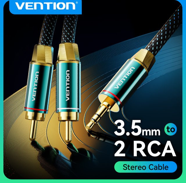 Vention Audiokabel 3,5 mm Klinke auf 2RCA verzinnt und geflochten für Hi-Fi, DJ-Controller, Lautsprecher und TV - Bild 1