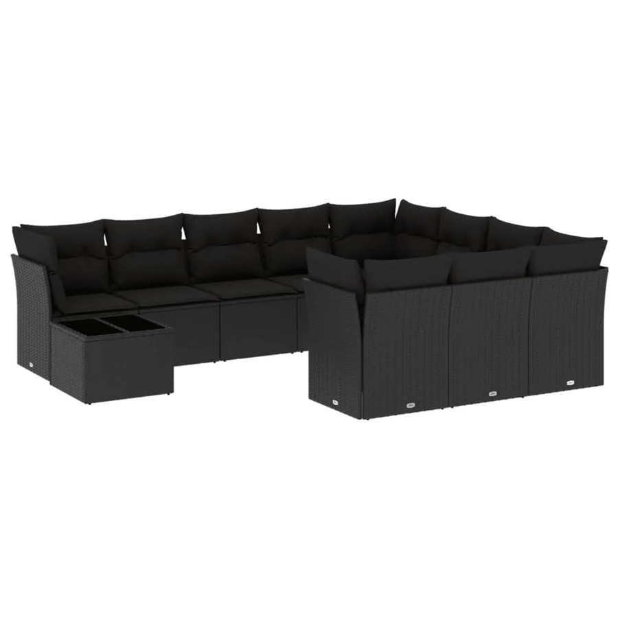 vidaXL 11-tlg Garten-Sofagarnitur aus Poly-Rattan mit Kissen, Schwarz - Bild 2