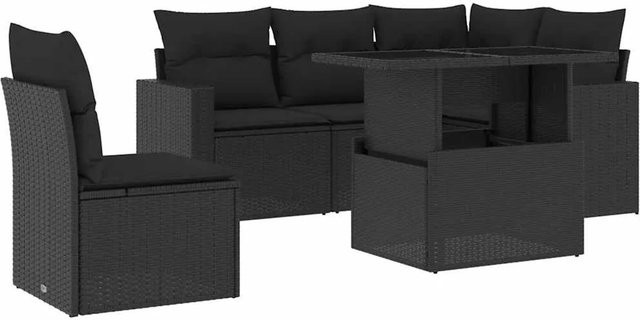 vidaXL 6-teilige Garten-Sofagarnitur in L-Form aus schwarzem Poly-Rattan mit Kissen und pulverbeschichtetem Stahlgestell - Bild 1