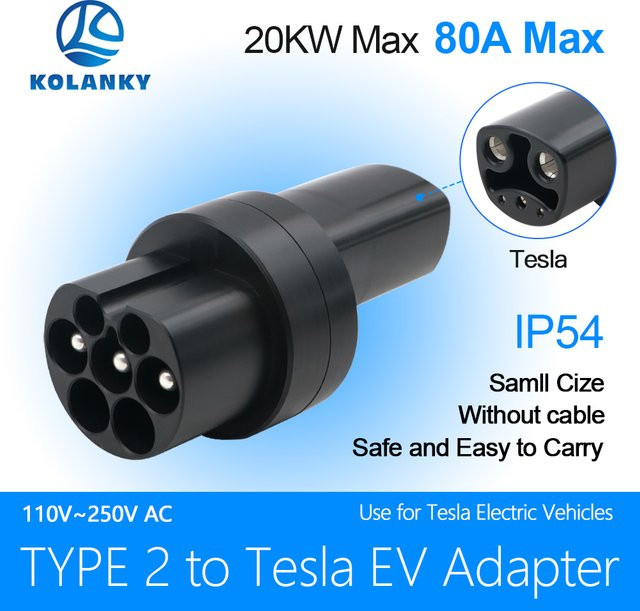 KOLANKY Typ2 zu Nacs EV-Ladeadapter Schwarz IEC 62196 Stecker AC/DC Konverter für Tesla Modell S/X/3/Y Elektrofahrzeuge - Bild 1