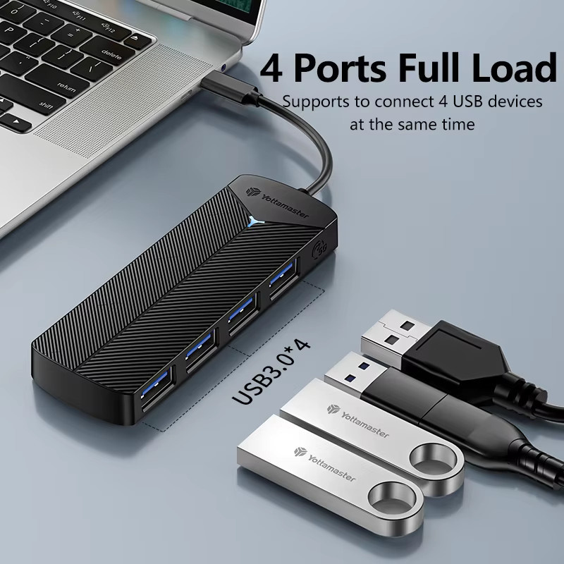 Yottamaster 4-in-1 USB 3.0 Hub und USB-C Adapter, 5 Gbit/s Erweiterungsdock für PC und iOS, Schwarz - Bild 3