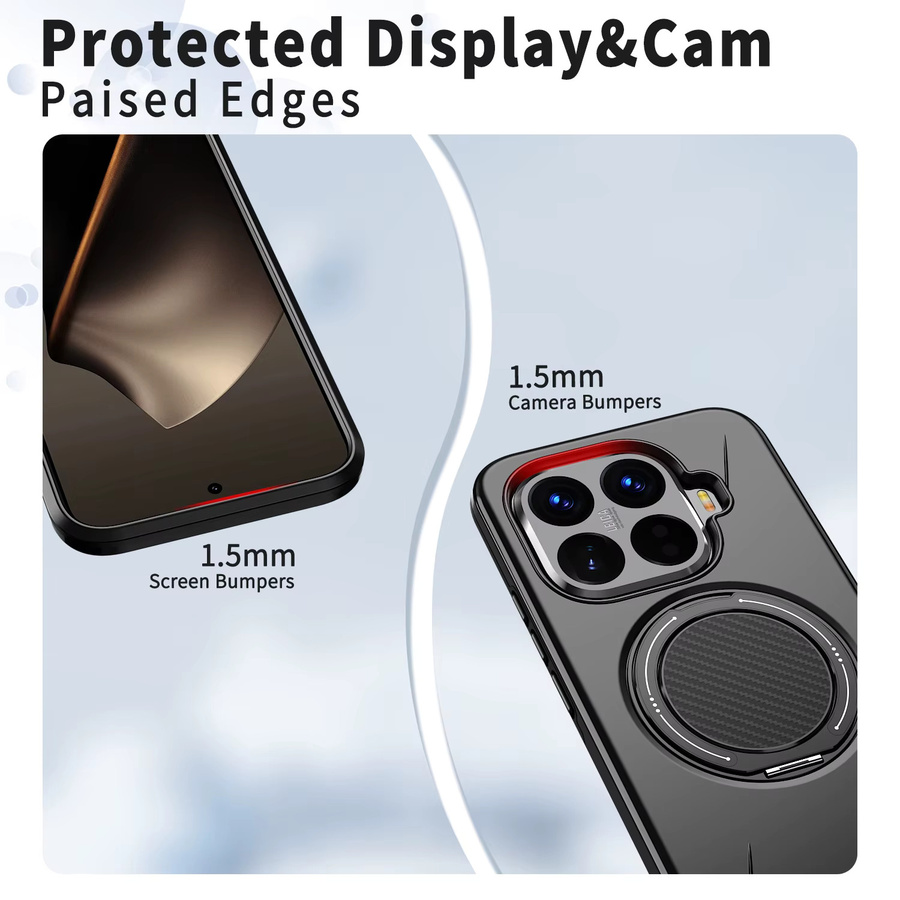 Stoßfeste Rüstungshülle für Xiaomi 15T Pro mit rotierender Dämpfung, magnetischem Metallring und TPU-Rahmen in Rot und Schwarz - Bild 4