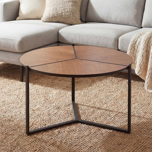 Runder Couchtisch Finebuy in Holzoptik aus MDF und Metall im Industrie-Design, Durchmesser: 80 cm - Bild 1