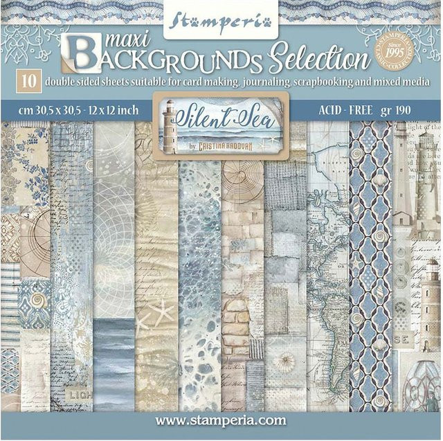 Stamperia Scrapbook-Block Silent Sea Backgrounds in Blau, Beige und Multi - Bild 1