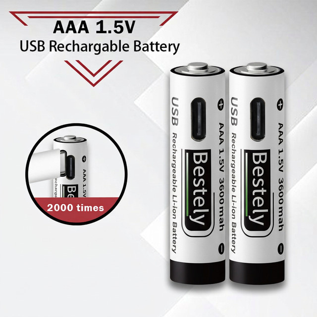 BaKKiter AAA Lithium-Ionen Akku 1,5V mit 3600mAh und USB Typ-C Anschluss, Weiß - Bild 1