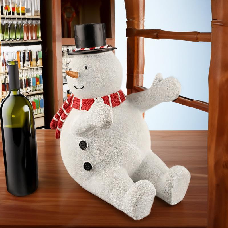 Yiran Furniture Nordisches Rotweinregal Schneemann aus Harz als weihnachtliche Tischdekoration - Bild 3