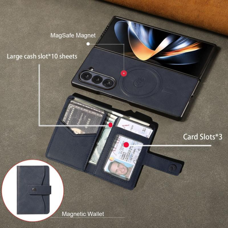 MagSafe Kabellose Lade Geldbörse Karten Handyhülle für Samsung Galaxy Z Fold 7 6 5 4 3 und Flip in Schwarz, Braun, Rot oder Blau - Bild 3
