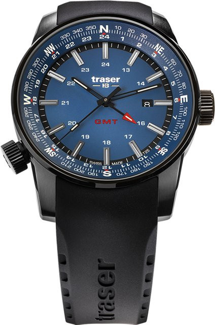 Traser Pathfinder GMT Herrenuhr, Quarz, Edelstahl, 46 mm, Kautschuk, 10 ATM - Bild 1