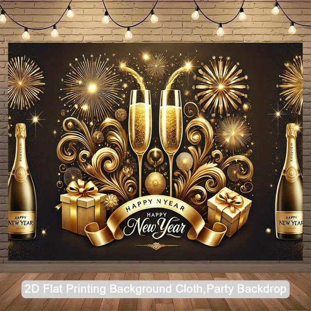 VIKAMA Goldener Neujahr Party Wandteppich für Silvester Dekoration, Farbe: Gold, B/H: 60 x 40 cm - Bild 1