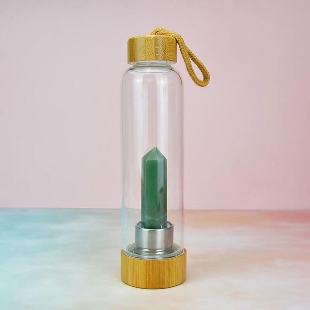 Super Six Kristallstein Energie Säule Glas Wasserbecher mit Bambus Deckel, transparent, 550ml - Bild 1