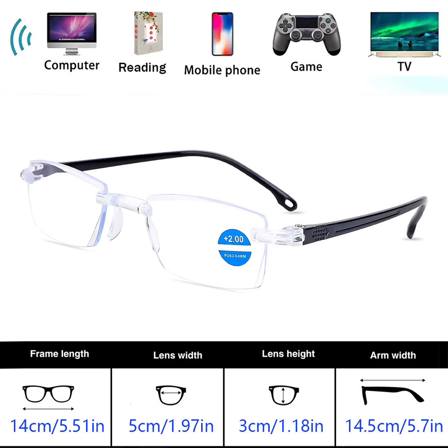 3-teilige Lesebrille, randlos, rechteckig, transparent, blaues Licht blockierend - Bild 2
