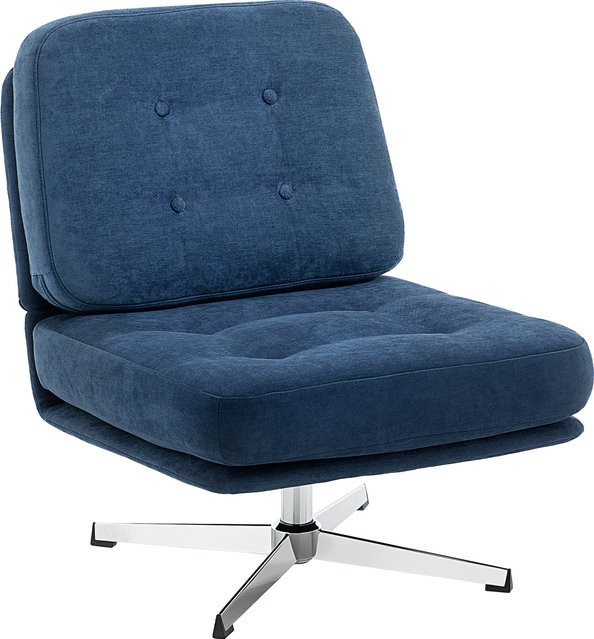 HOMCOM Loungesessel 360 Grad drehbar in Dunkelblau mit Chenille-Optik und Metallbeinen - Bild 1