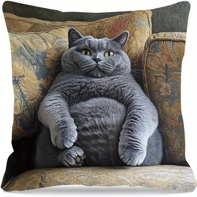 Moderner Kissenbezug mit abstraktem Katzen-Design aus weicher Polyesterfaser, B/B/H: 18 x 18 x 18 cm - Bild 1