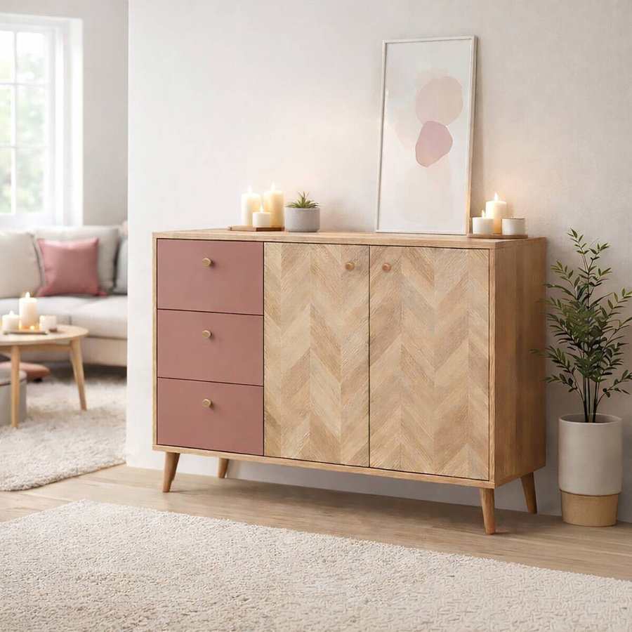 Schildmeyer Sideboard Visby Eiche Nachbildung Mauve Fischgräten B/H/T: 109 x 63,9 x 33,05 cm - Bild 2