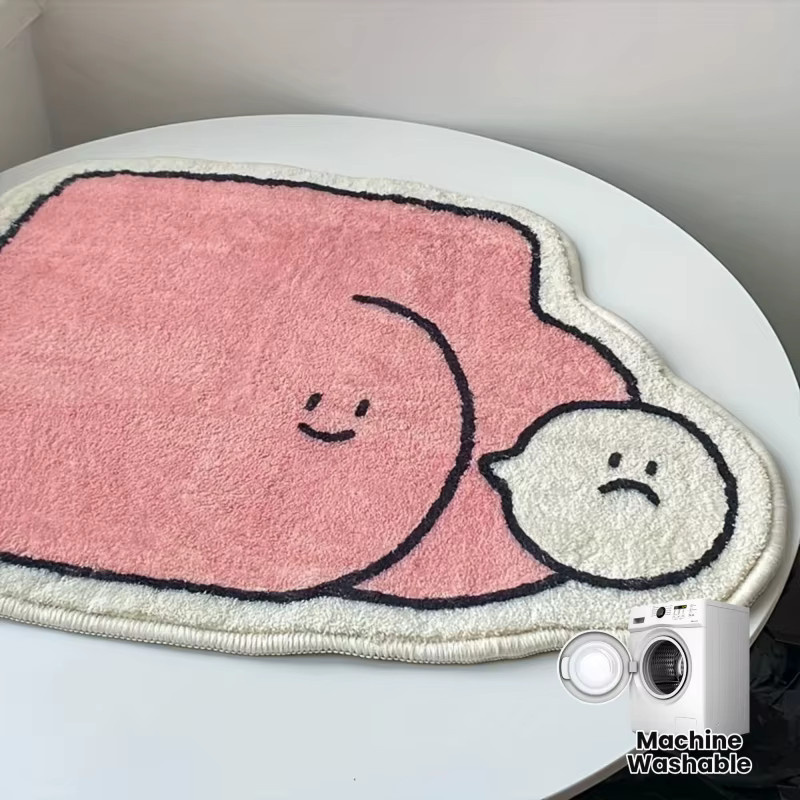 VIKAMA Cartoon Badezimmerteppich in Weiß und Pink, rutschfester und saugfähiger Fußteppich mit Tier-Motiv, B/T: 80 x 60 cm - Bild 1