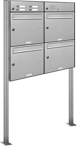 AL Briefkastensystem für 4 Parteien, freistehend, silberfarben, B/T/H: 84,6 x 11,6 x 170 cm - Bild 1