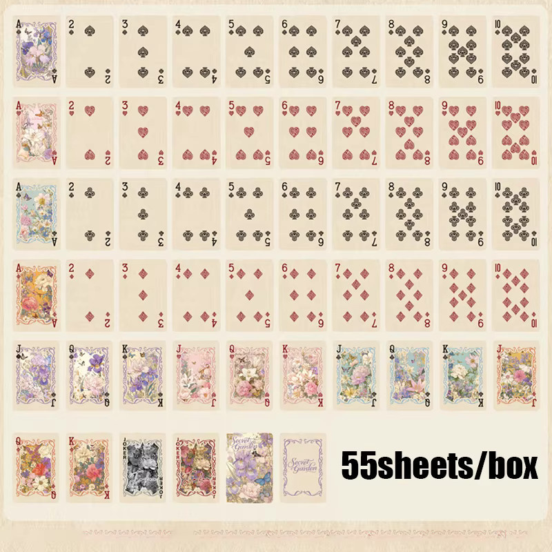 Mr. Paper Secret Garden Spielkarten Set mit 55 Stück im Vintage Blumenmuster und literarischem Stil, Mehrfarbig - Bild 6
