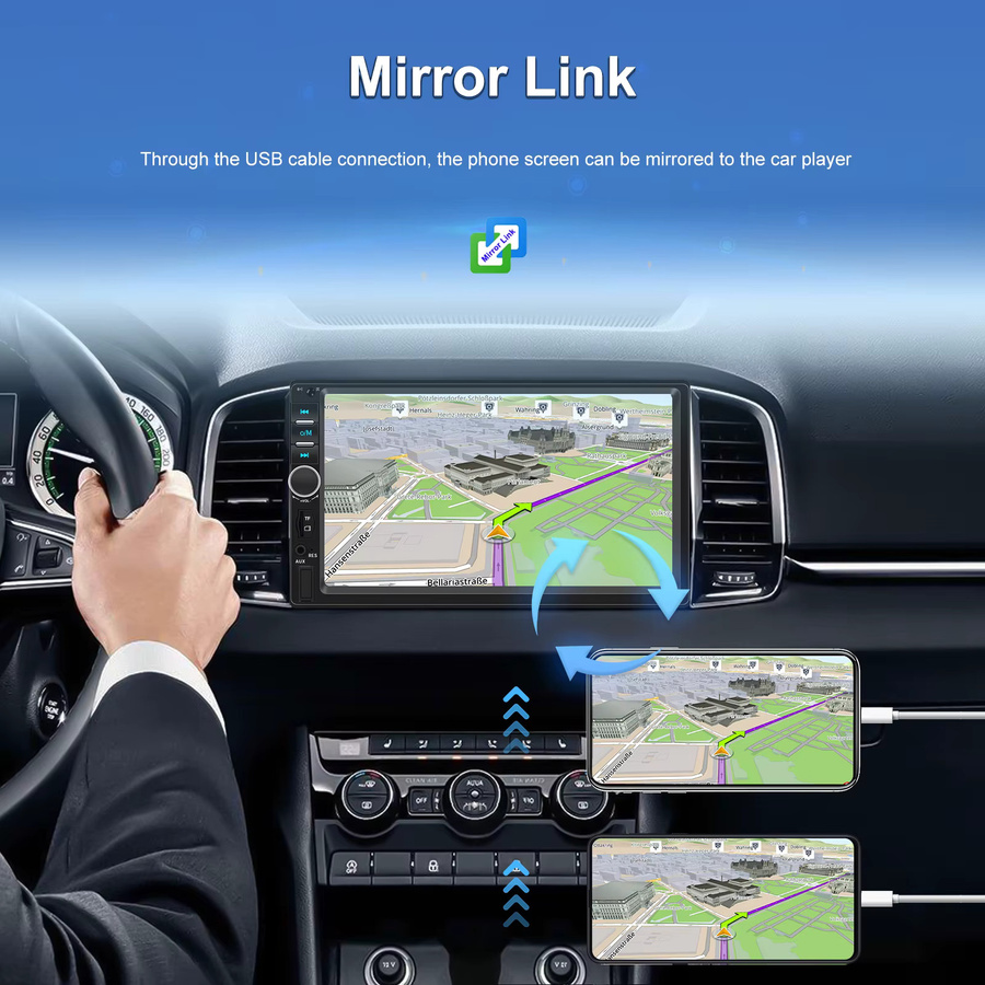 Podofo 2 DIN Autoradio mit 7 Zoll Display, Carplay, Android Auto, Mirror Link, Bluetooth, FM-Radio und USB/TF-Schnittstelle in Schwarz - Bild 3
