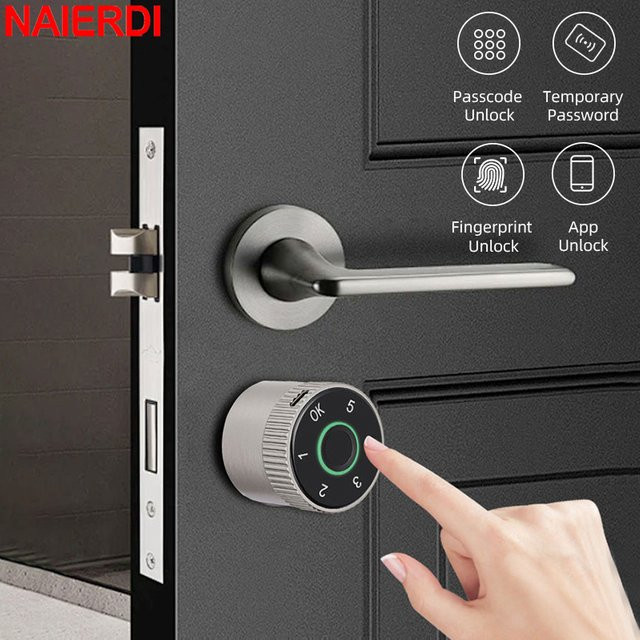 NAIERDI Intelligenter elektronischer Schließzylinder mit Tuya-App, Fingerabdruck und Passwort, Upgrade für mechanische Türschlösser, Schwarz - Bild 1