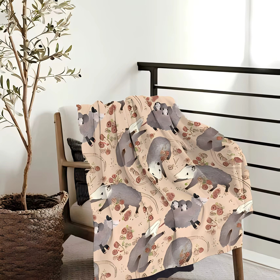 Gemütliche Opossum-Flanellfliecedecke aus Polyester in Beige - Bild 2