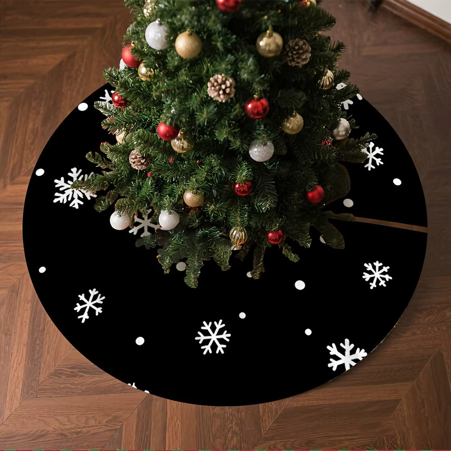 VIKAMA Weihnachtsbaumrock aus Polyester mit blauem Schneeflockenmuster in Schwarz-Weiß - Bild 2