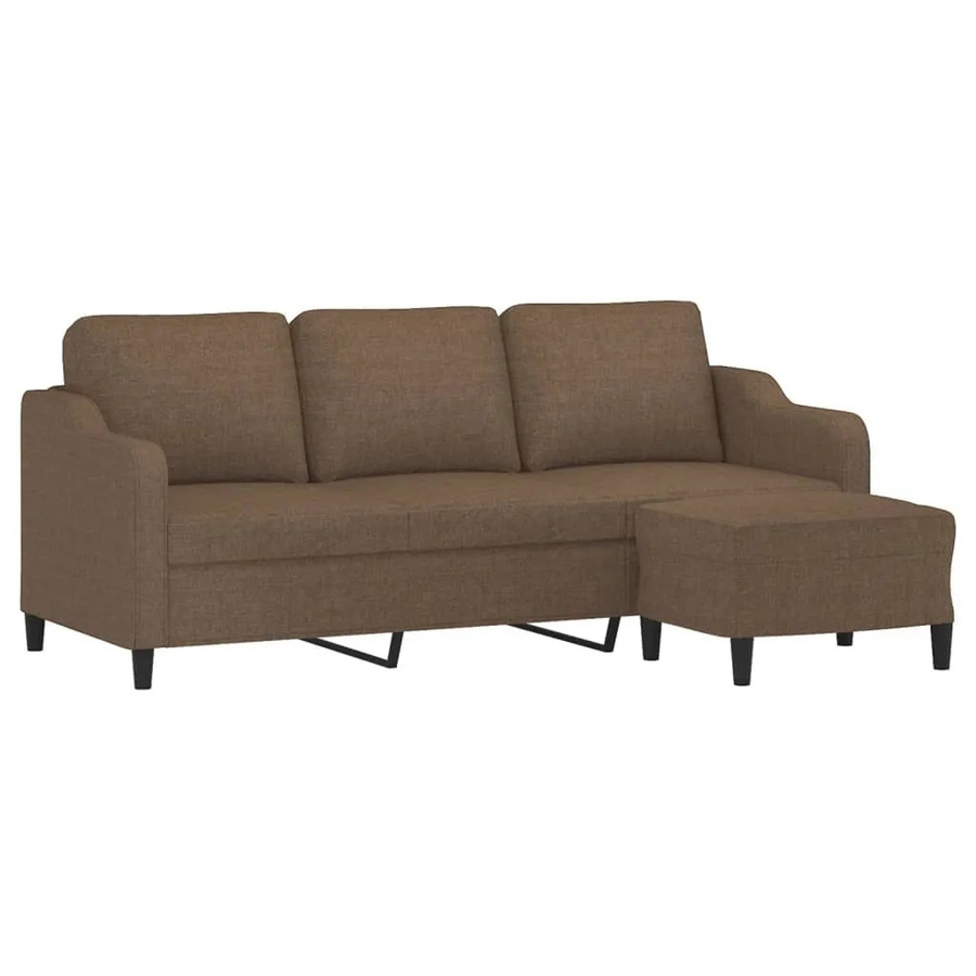 vidaXL 3-Sitzer-Sofa mit passendem Fußhocker in Braun aus Stoff - Bild 2