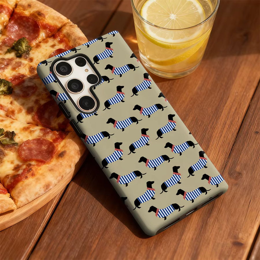 Stoßfeste doppellagige Handyhülle mit Dackel-Motiv und Streifen für Samsung Galaxy S25 Ultra, S24 und S23 Ultra Plus in Multicolour - Bild 5
