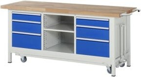 Rau Werkbank mit Fahrgestell und 6 Schubladen, Multicolor, B: 200 cm, T: 70 cm, H: 88 cm - Bild 1