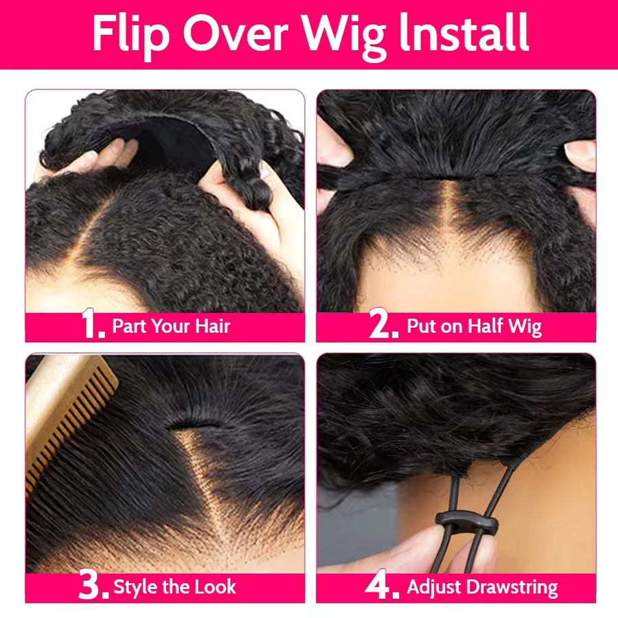 eddfine Halbperücke aus Echthaar, Kinky Curly, Unisex - Bild 3