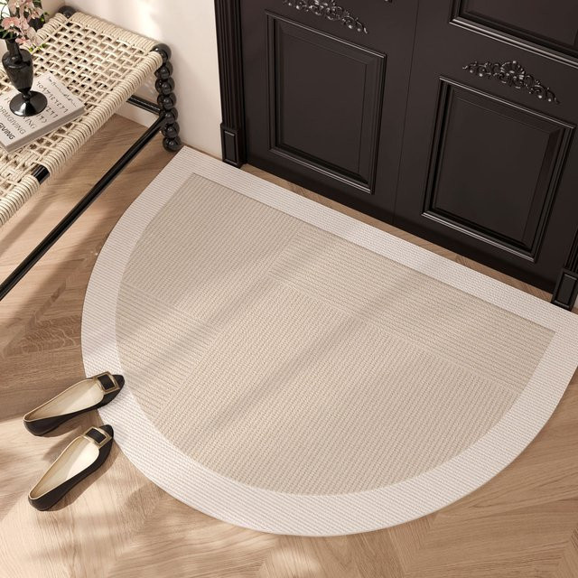 Halbrunder Teppich im Antik-Stil von VIKAMA in Beige, schmutzabweisende Matte für Wohnzimmer, Schlafzimmer und Flur - Bild 1