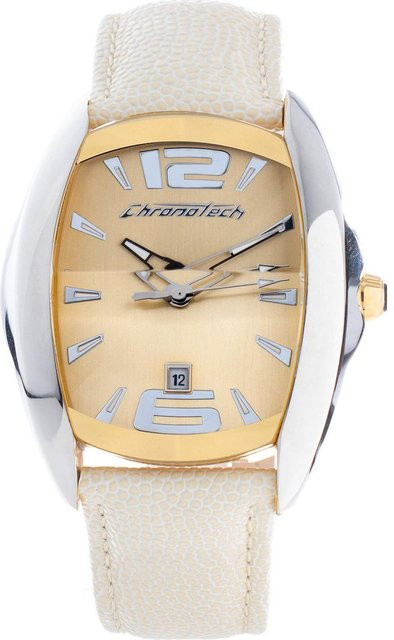 CHRONOTECH Analoguhr, Quarz, Edelstahl, Tonneau, 40 mm, beige, Unisex - Bild 1
