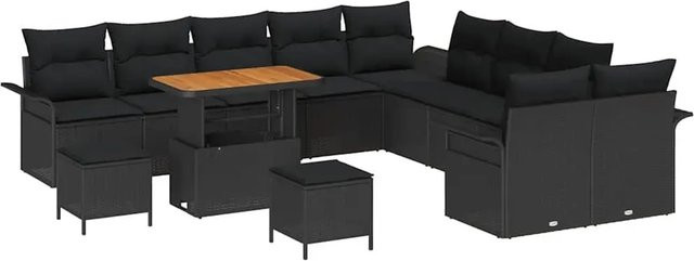 vidaXL Garten-Sofa-Set 13-teilig aus Poly-Rattan in Schwarz mit Sitzkissen und Tisch - Bild 1