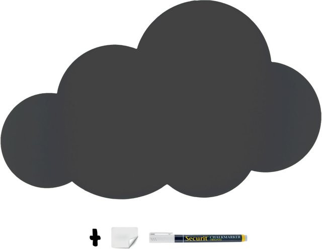 Securit Wandtafel Silhouette Wolke in Schwarz inklusive Kreidestift und Klett-Kit zur Wandbefestigung, Breite: 49 cm, Höhe: 29,5 cm - Bild 1