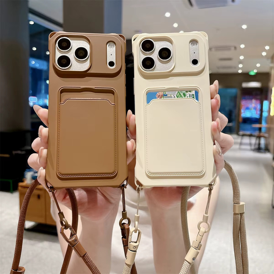 Silikon Handyhülle mit Geldbörse, Kartenhalter und Umhängekordel für iPhone 11 bis iPhone 17 Air, Marke szHAIyu, Grau und Braun - Bild 2