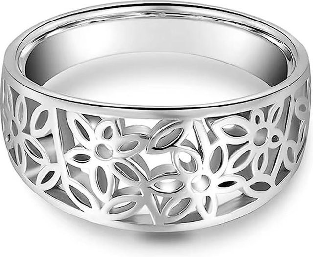 Huitan Eheringe, Hohlblumenmuster, Silber, Weiß, Damen - Bild 1