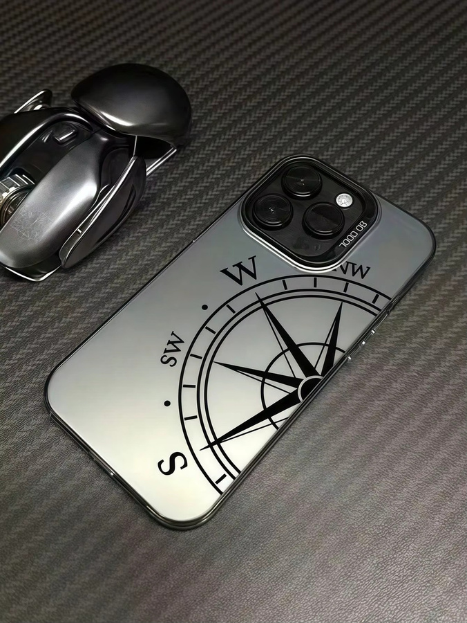 Galvanisierte TPU-Handyhülle mit Kompass-Zifferblatt-Muster in Schwarz für iPhone 11 bis iPhone 17 Pro Max sowie Mini, Plus, SE und X/Xr/Xs Modelle - Bild 2